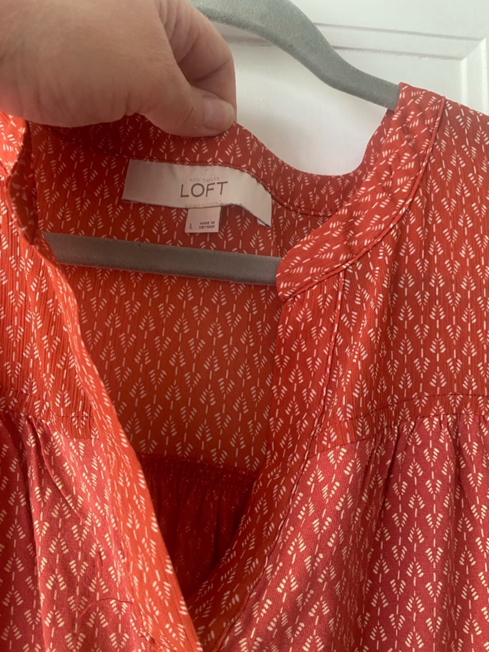 Loft red orange mixed media print blouse top shirt L - Picture 2 of 4